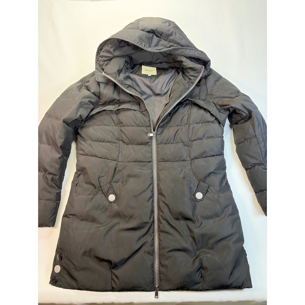Orolay Womens Black Hooded Down Puffer Coat Mid Length Parka Jacket XL